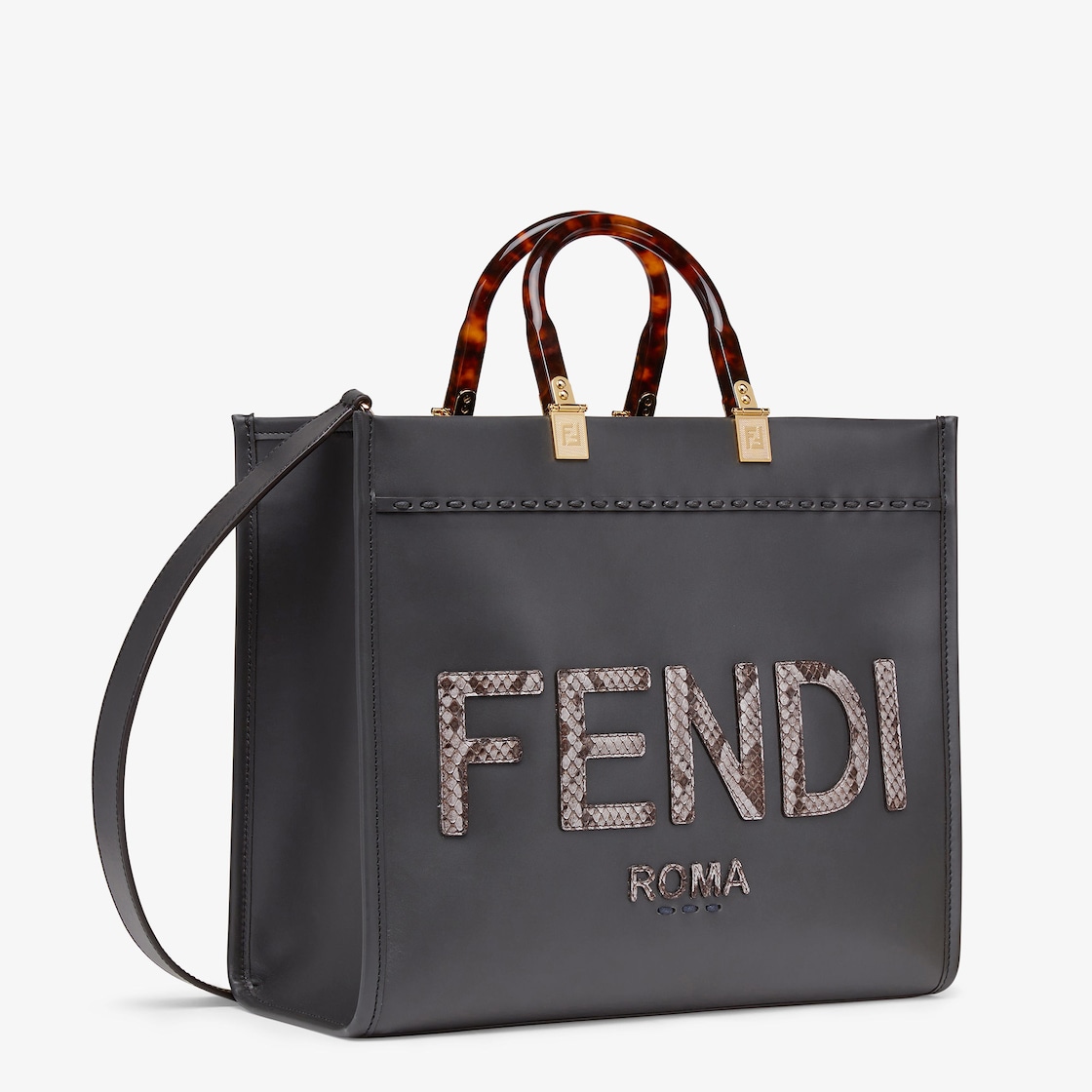 Fendi Sunshine Medium - Dark gray leather and elaphe shopper | Fendi