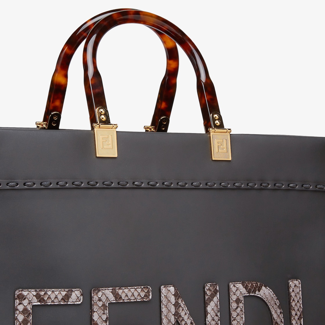 Fendi Sunshine Medium - Light brown leather and elaphe shopper bag