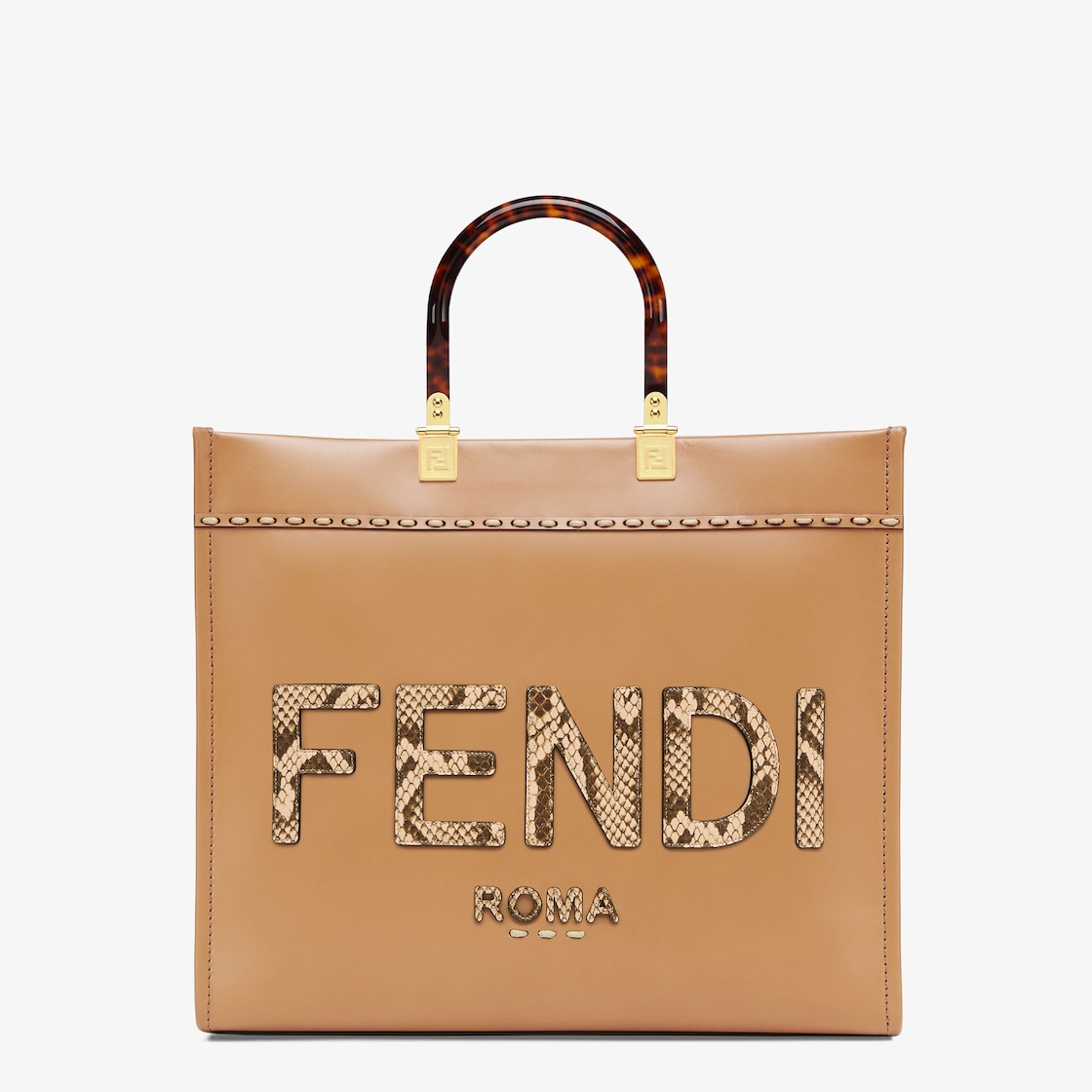 Fendi Sunshine Medium - Light brown leather and elaphe shopper bag