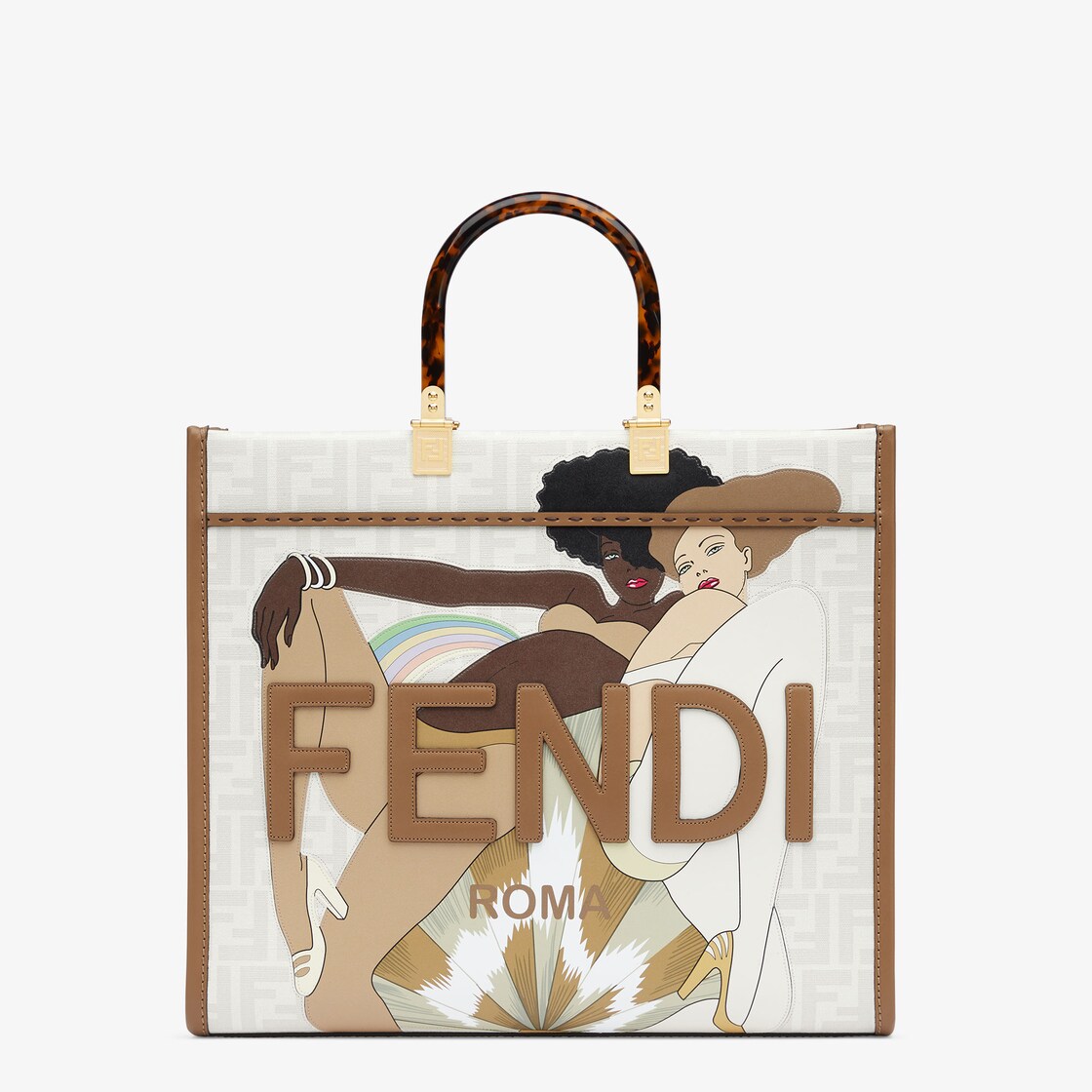 Fendi Sunshine Medium - FF glazed fabric shopper with inlay