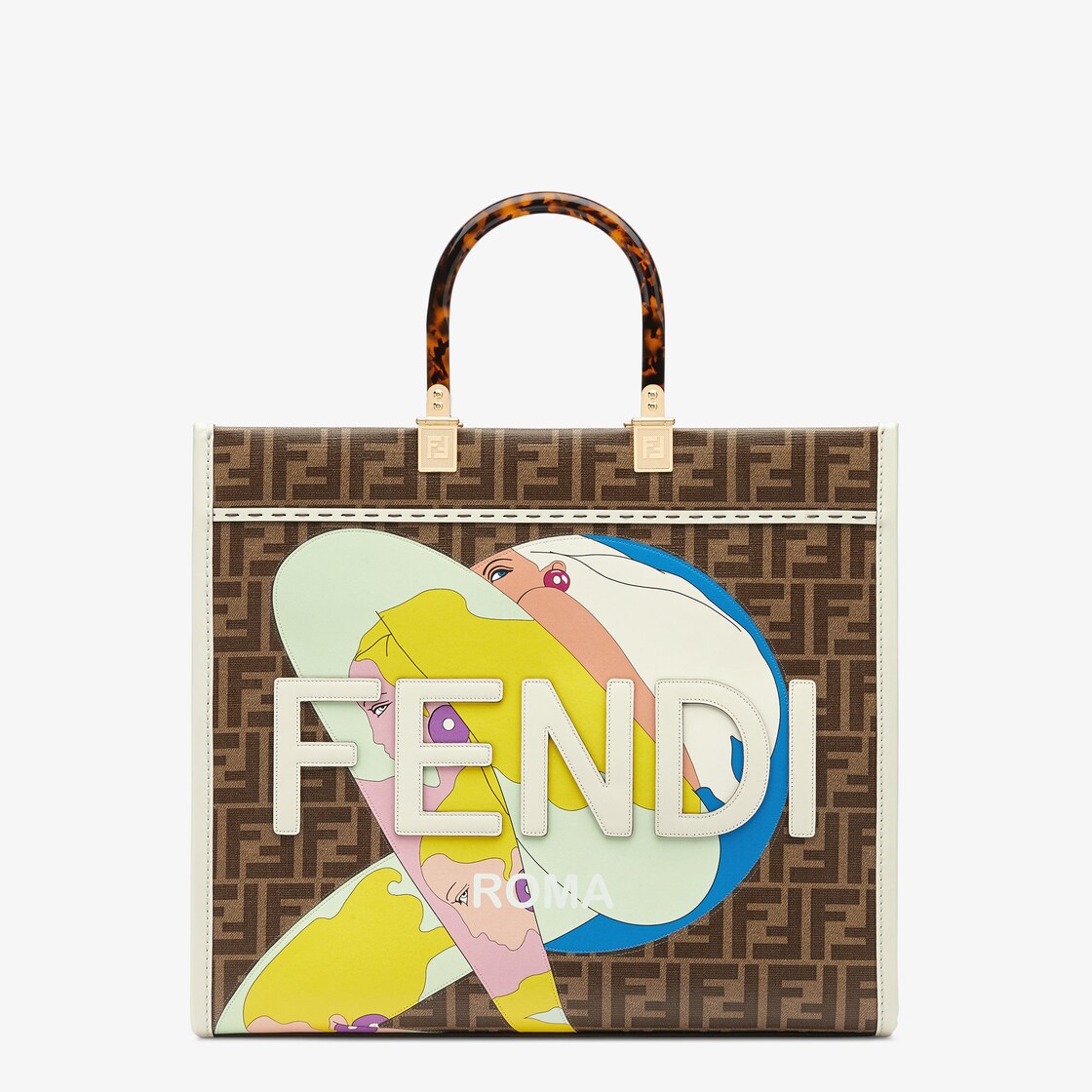 FENDI: bag in leather and embossed fabric with coated FF monogram