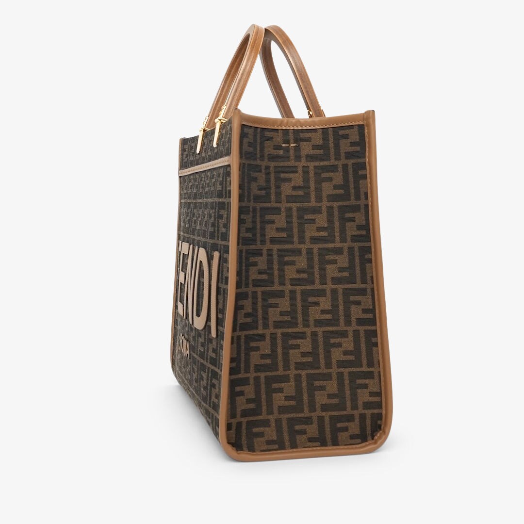 Fendi Sunshine Medium - Brown FF jacquard fabric shopper | Fendi