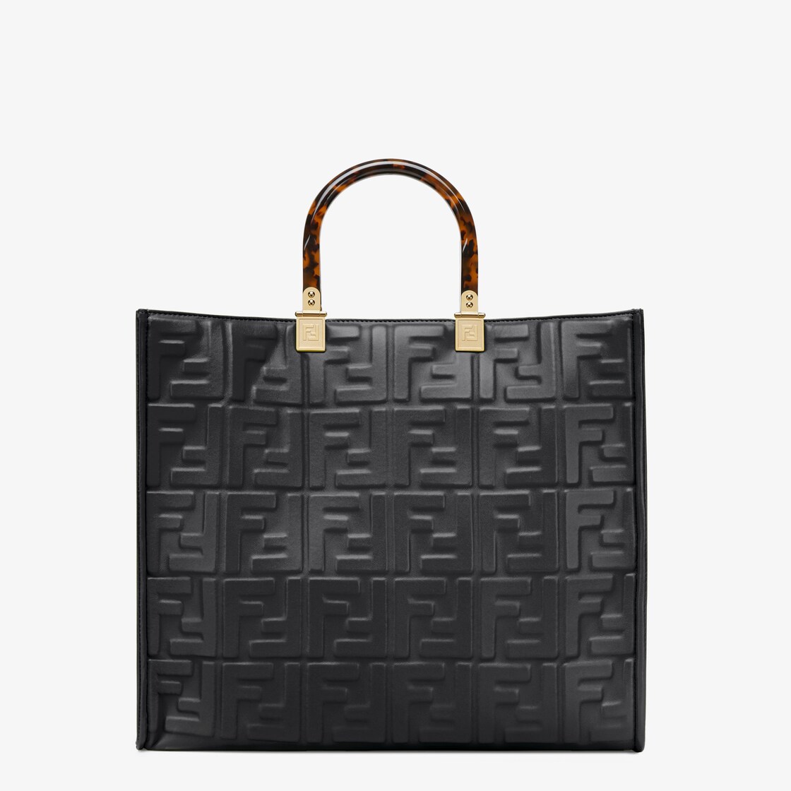 FENDI Runaway Shopper Medium TPU FF Leather Tote Bag Black