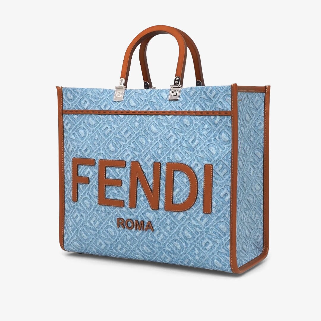 Fendi Sunshine Medium - Light blue denim shopper bag | Fendi