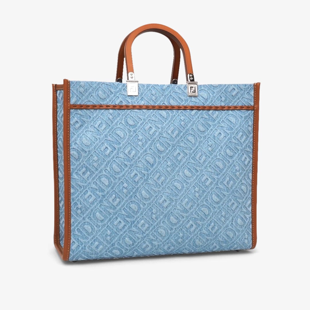 Fendi Sunshine Medium - Light blue denim shopper bag | Fendi