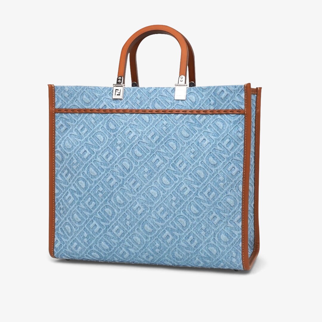 Fendi Sunshine Medium - Light blue denim shopper bag | Fendi