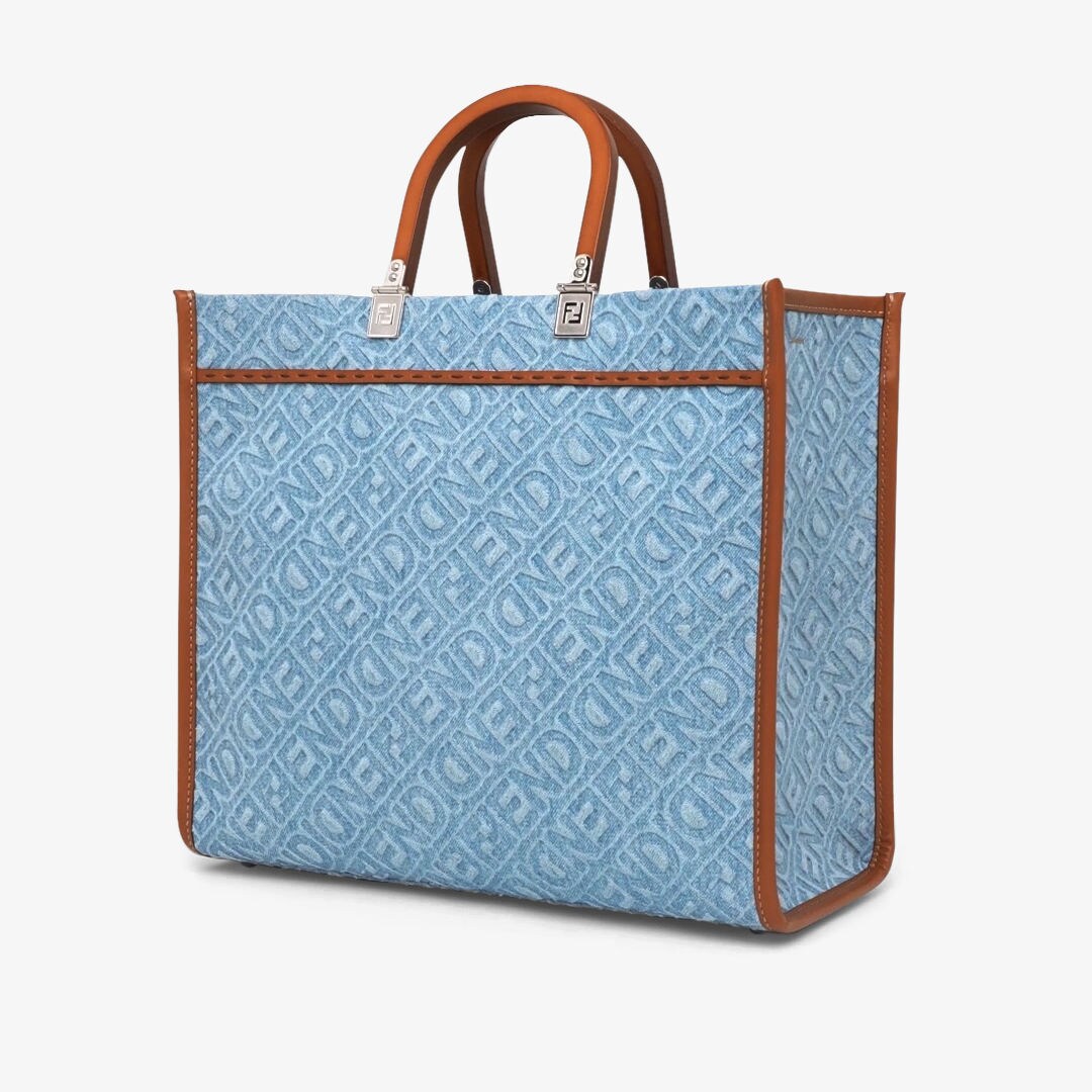 Fendi Sunshine Medium - Light blue denim shopper bag | Fendi