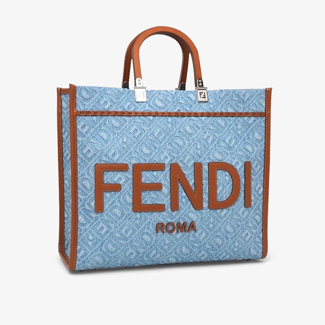 フェンディ サンシャイン ミディアム - ライトブルー デニム ショッパーバッグ | Fendi