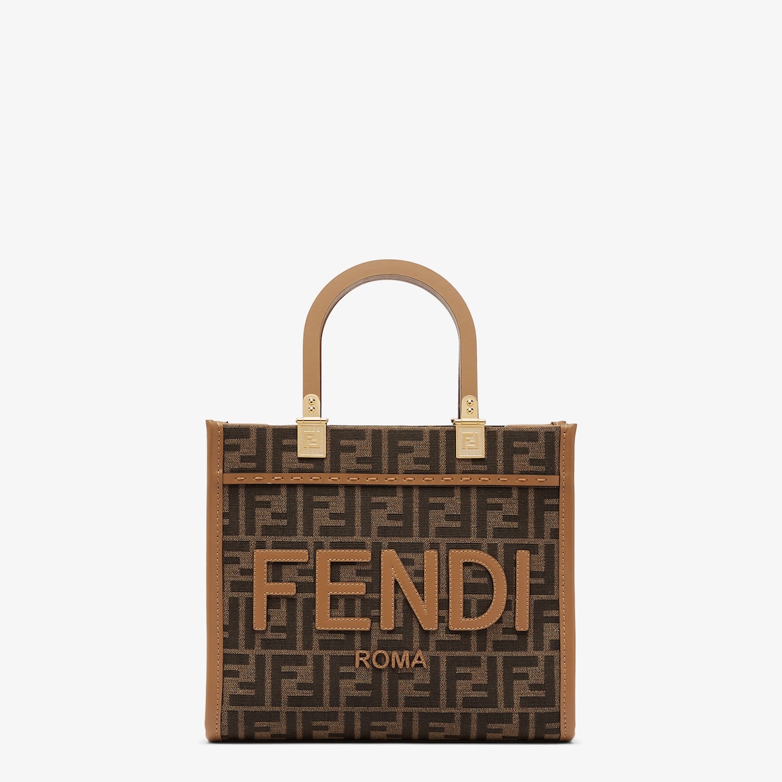 Fendi Sunshine Small - Brown FF jacquard fabric shopper | Fendi