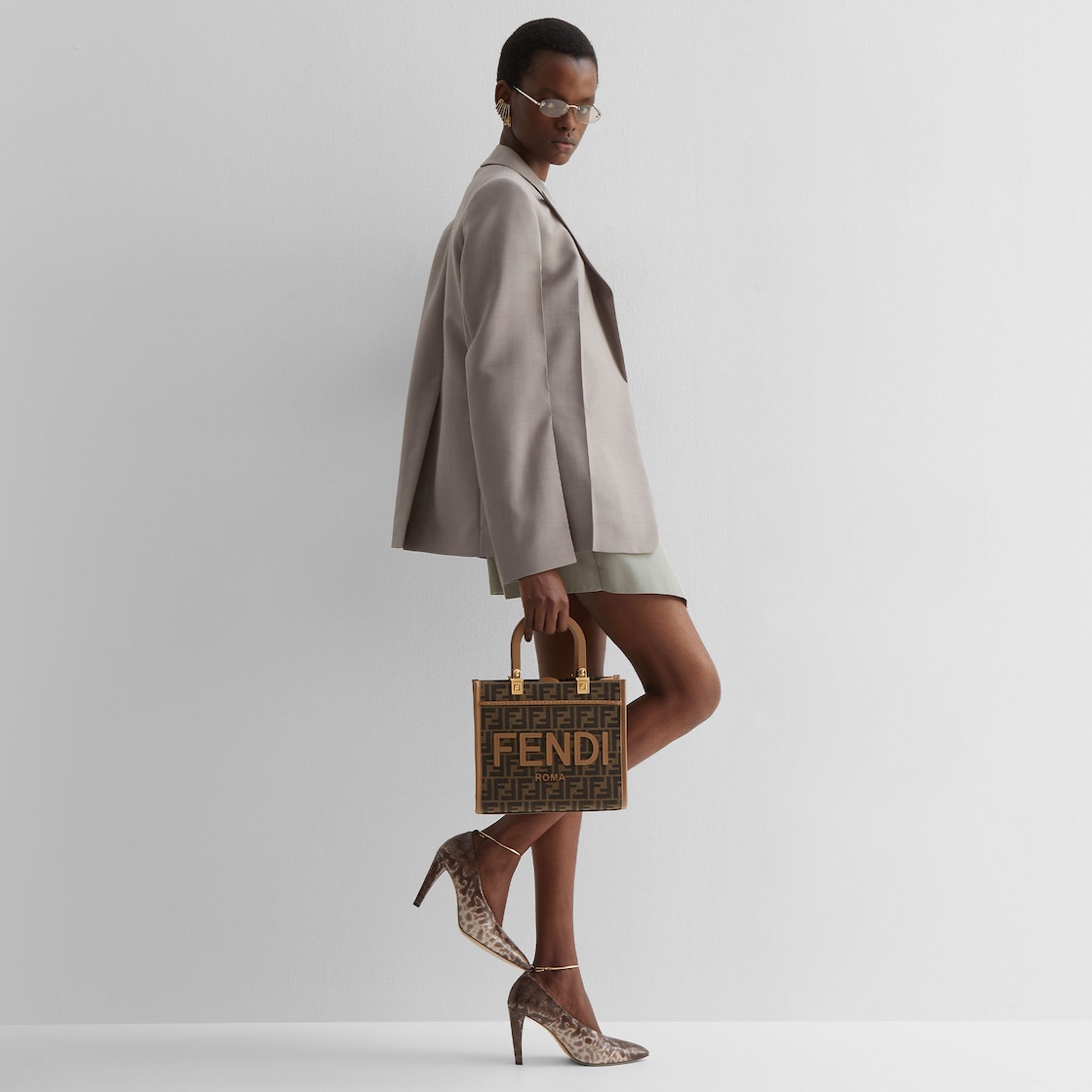 Fendi Sunshine Small - Brown FF jacquard fabric shopper | Fendi