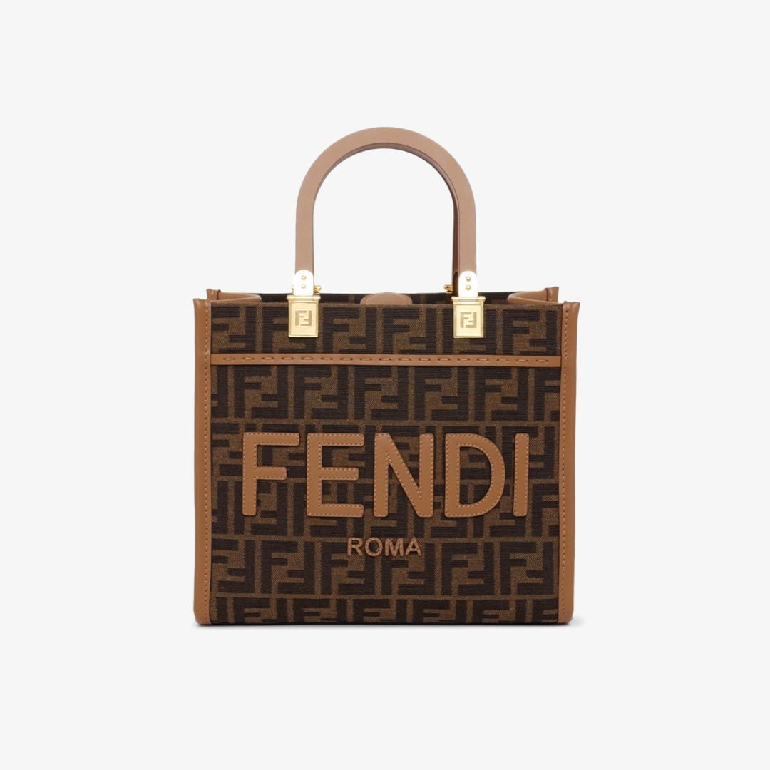 Fendi Sunshine Small - Brown FF jacquard fabric shopper