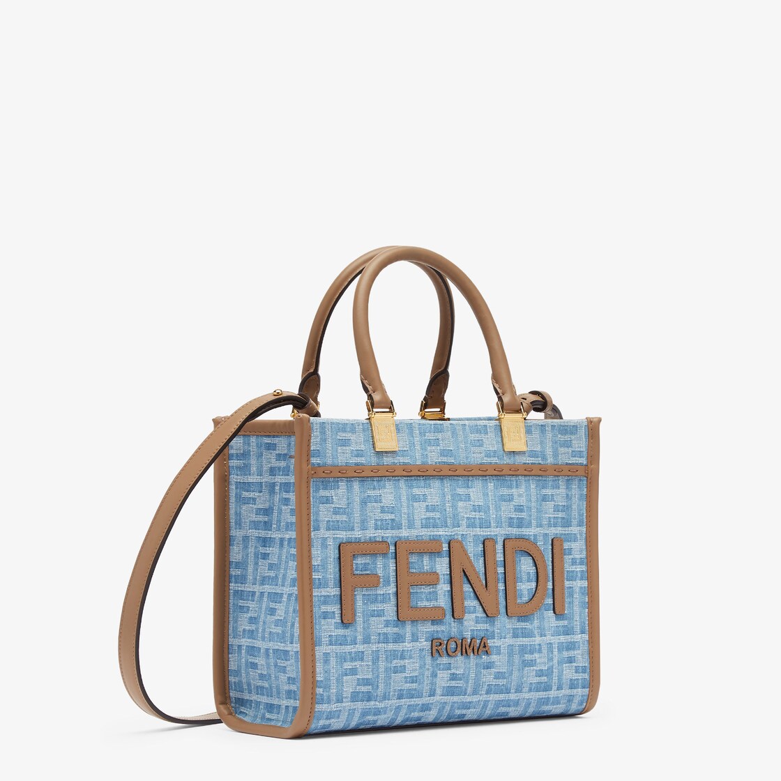 フェンディ サンシャイン スモール - ライトブルー FFデニムファブリック トートバッグ | Fendi