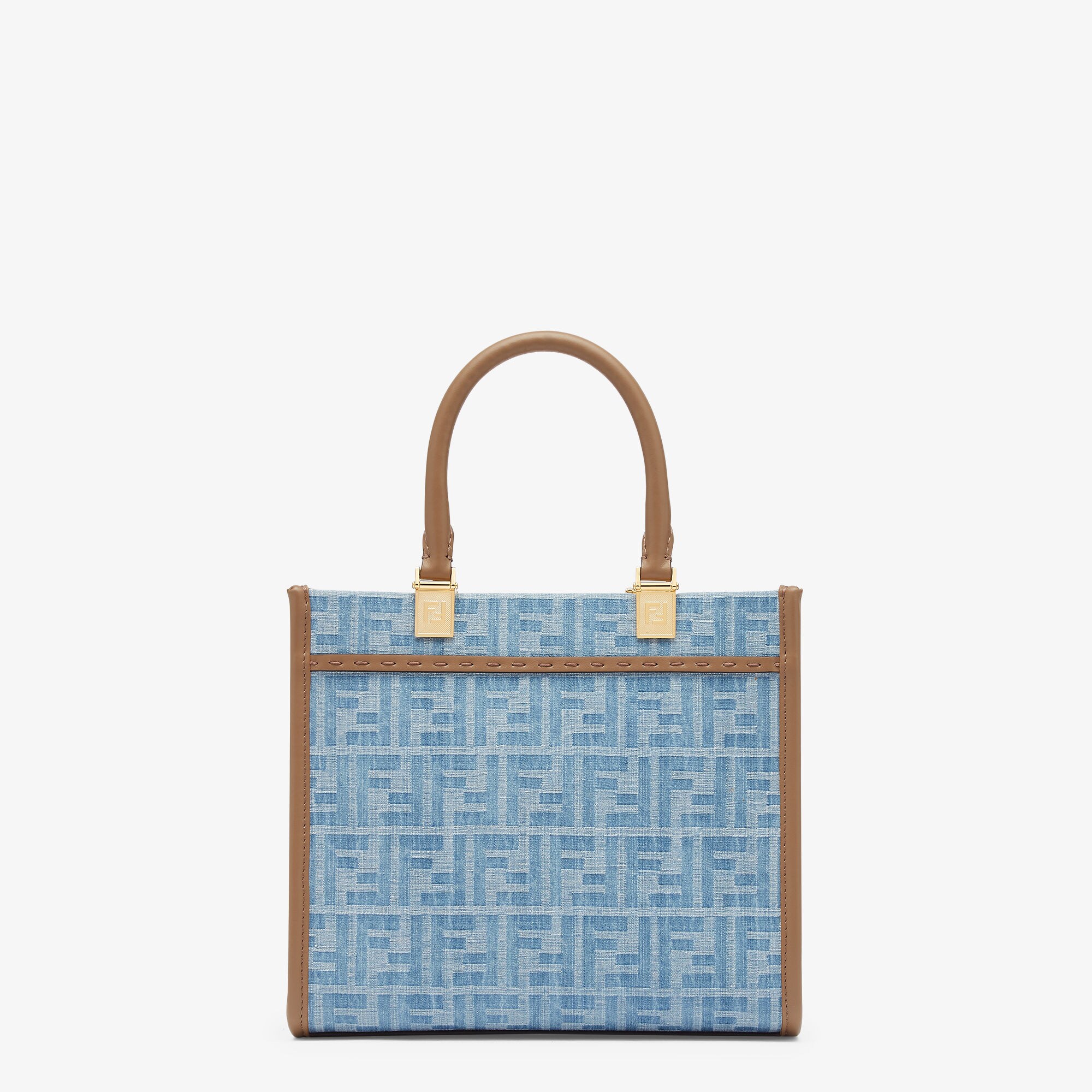 Fendi Sunshine Small - Light blue FF denim fabric shopper | Fendi