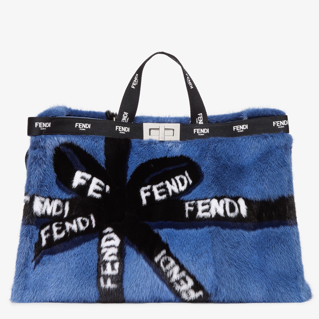 X-Tote Large - Blue mink shopper with ribbon inlay | Fendi