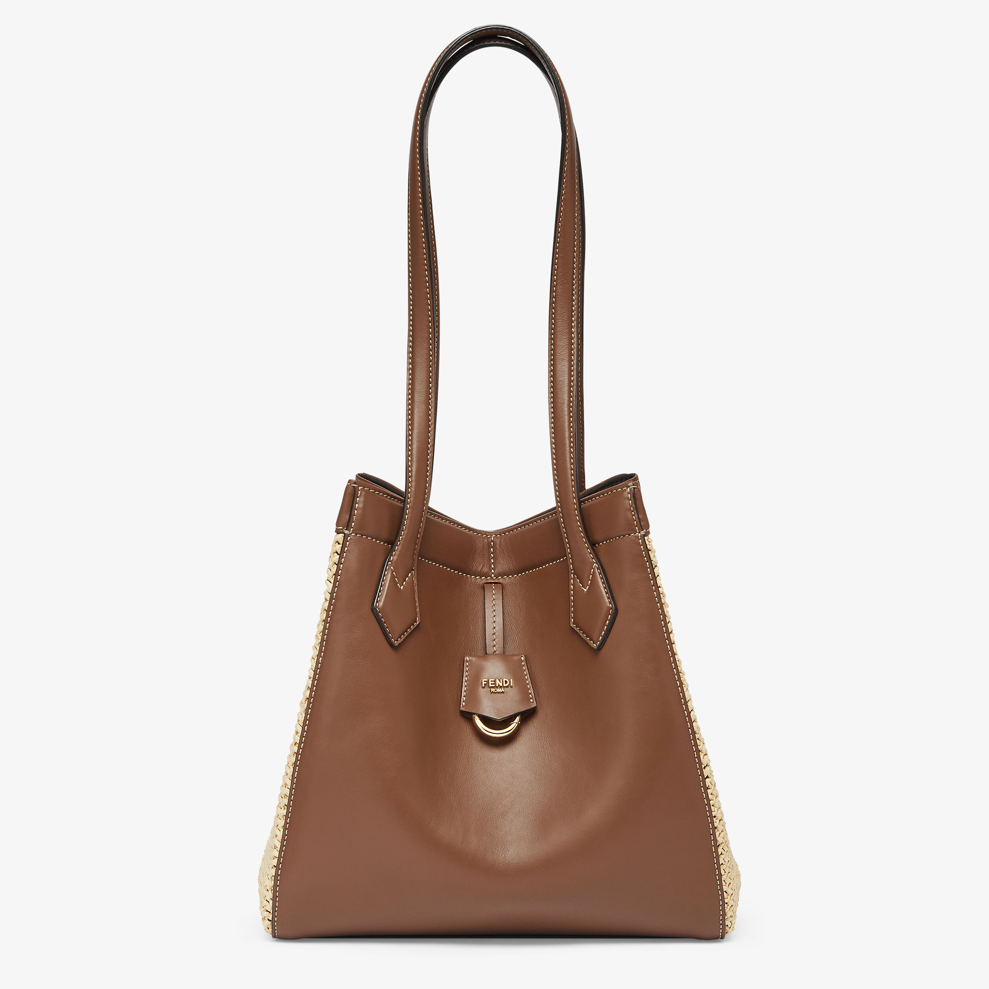 Fendi Origami Medium - Transformable bag in brown leather and macramé ...