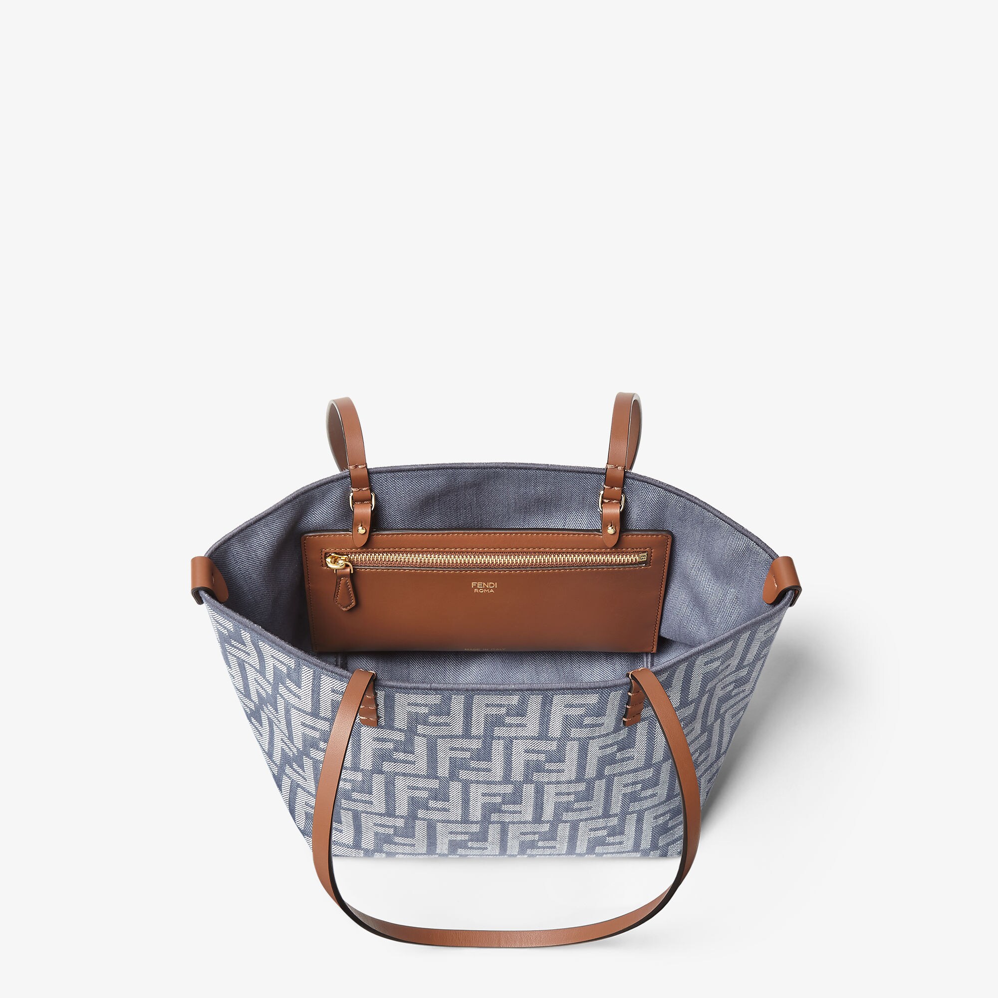 FENDI FF刺繍入りブルーキャンバス トートバッグ ロール スモール ファブリック ブルー | Fendi