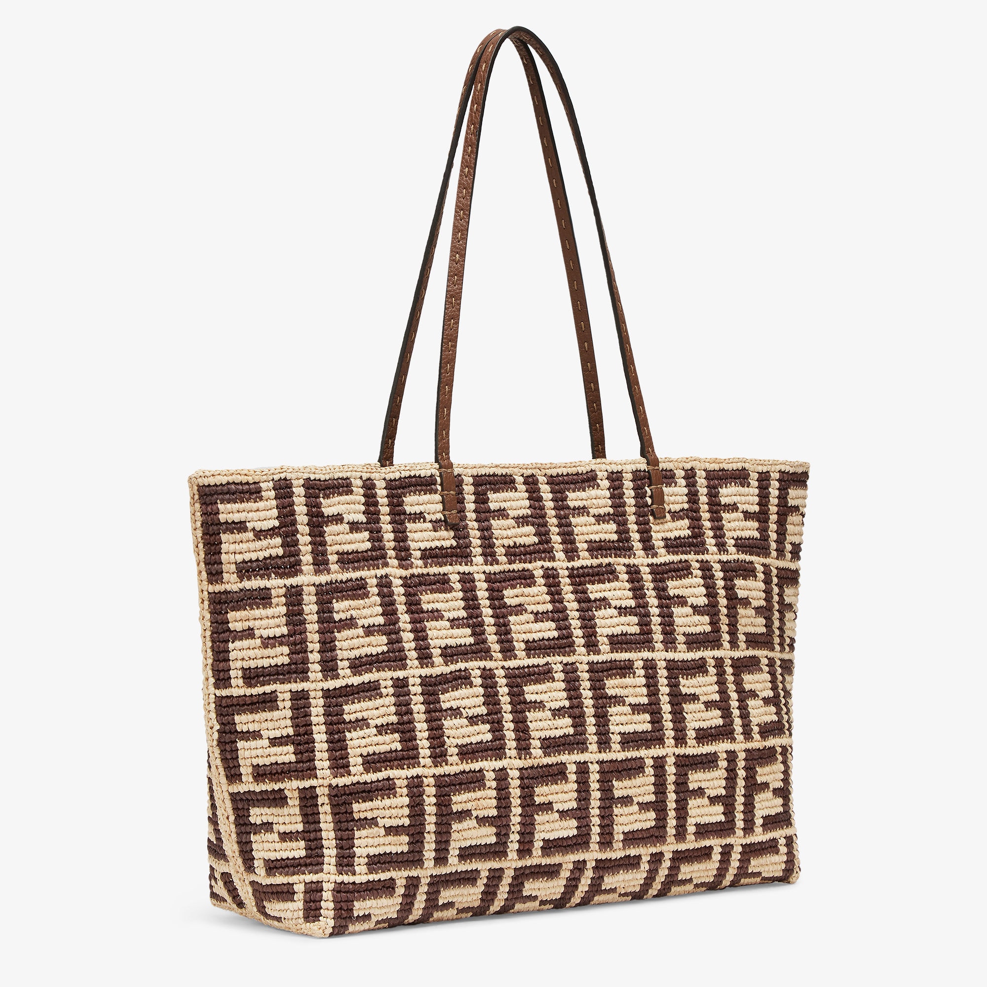 Large Roll - Brown FF raffia crochet shopper | Fendi