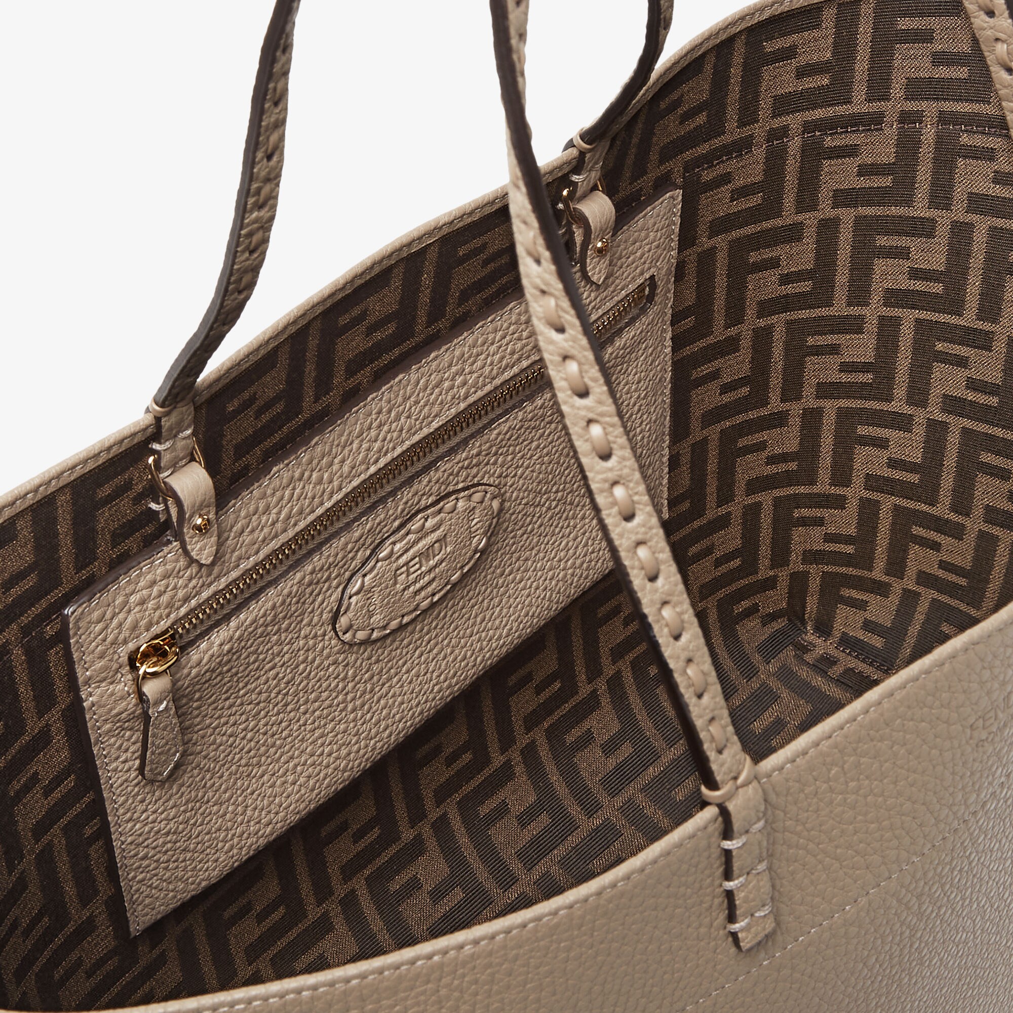 Medium Roll Bag Dove grey Selleria shopper with 218 hand sewn topstitches Fendi