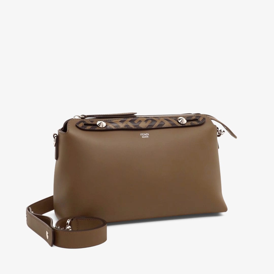 Fendi Medium By The Way Boston Bag In ROMA Logo Calf Leather Brown