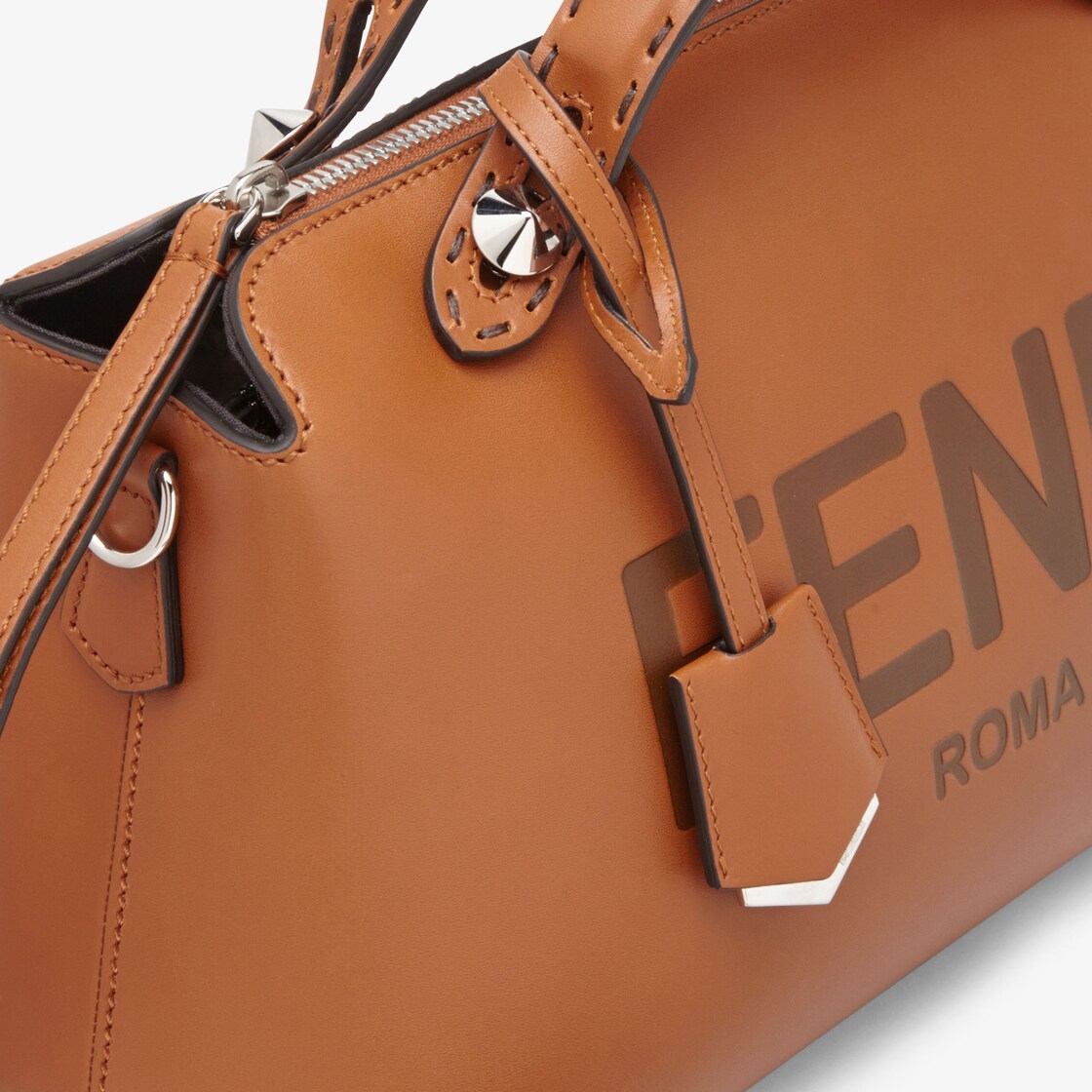 Fendi Medium By The Way Boston Bag In ROMA Logo Calf Leather Brown