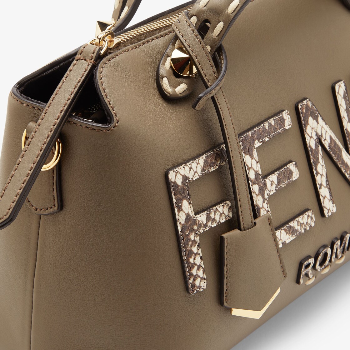 Fendi Medium By The Way Boston Bag In ROMA Logo Calf Leather Brown