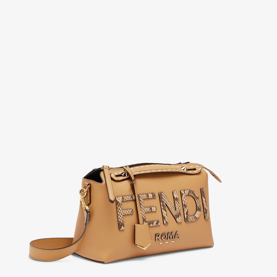 Fendi Medium By The Way Boston Bag In ROMA Logo Calf Leather Brown