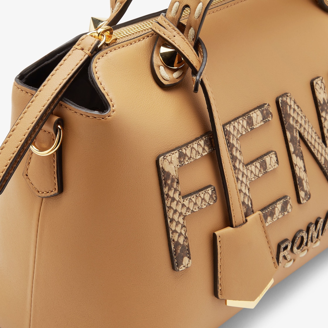 By The Way Medium - Light brown leather and elaphe Boston bag | Fendi