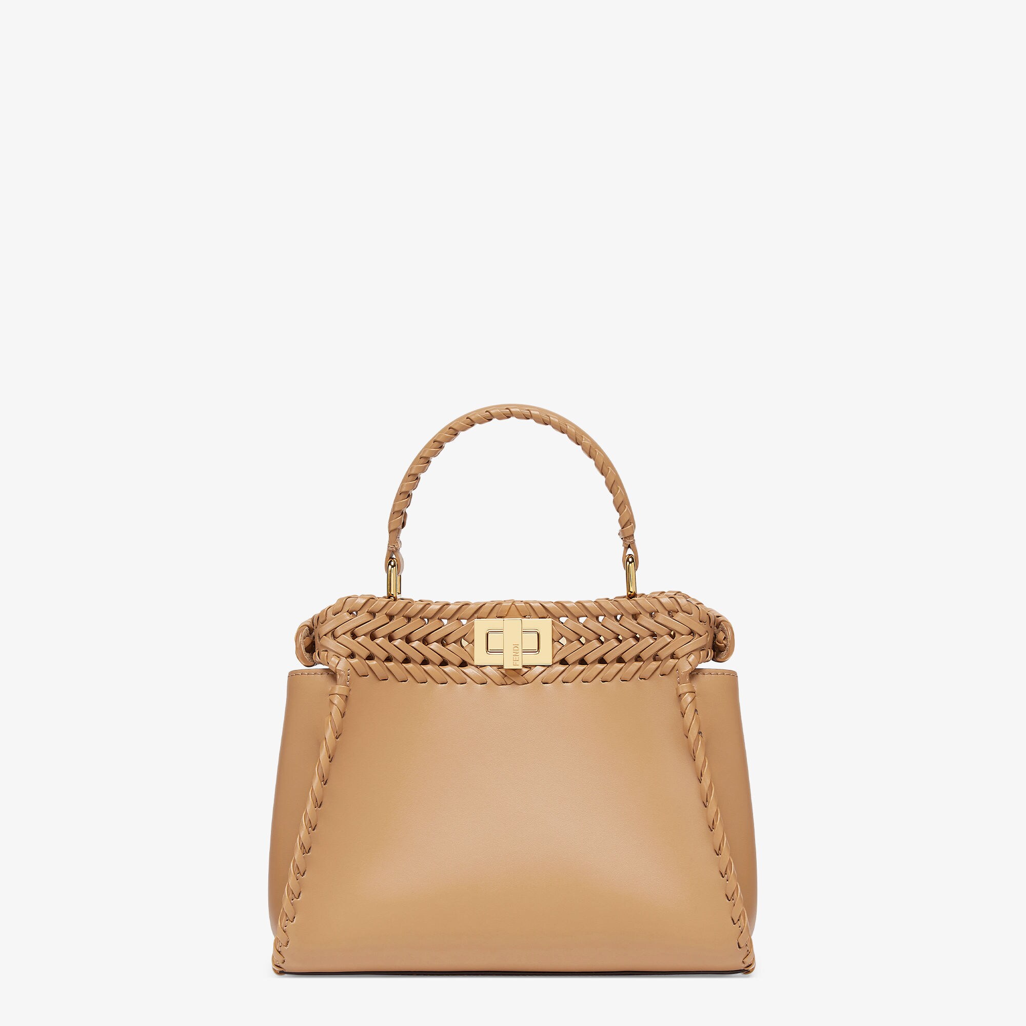 Peekaboo Mini Light brown leather bag with matching threading Fendi