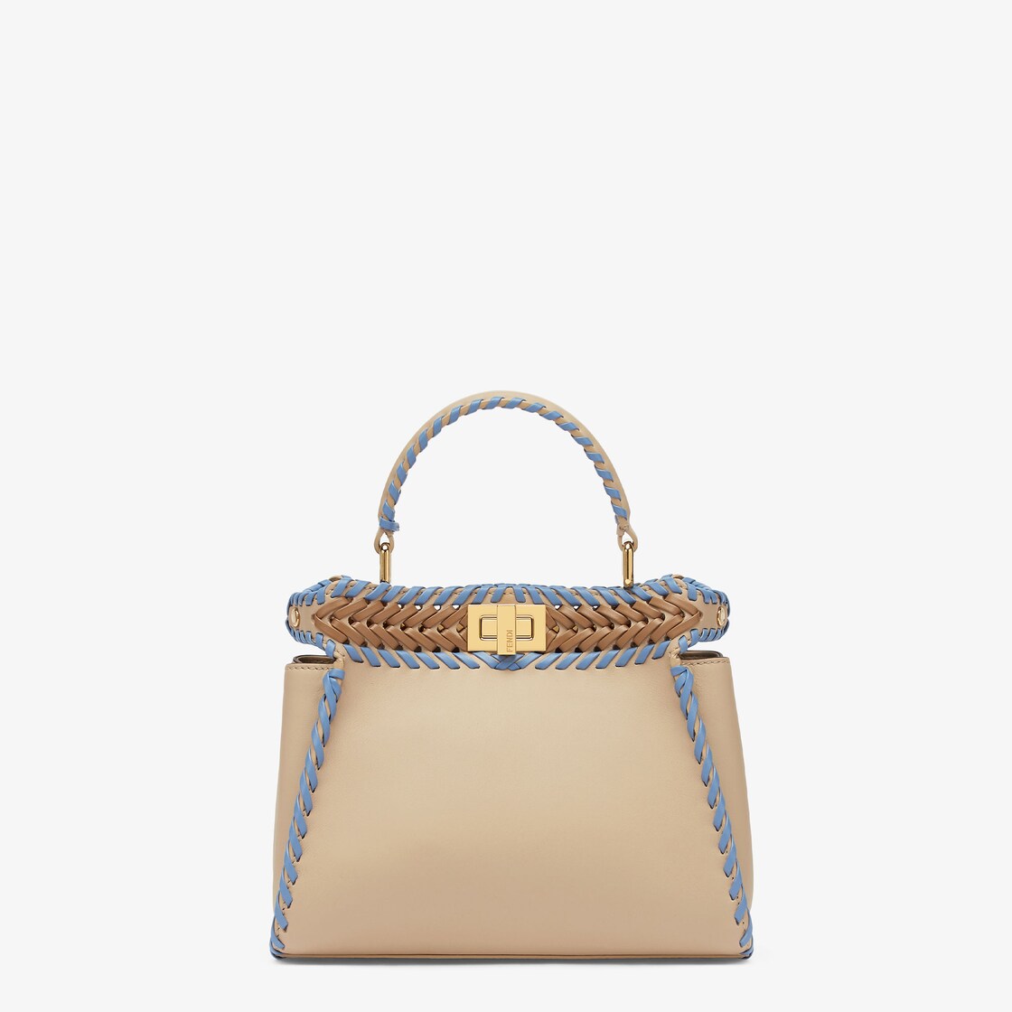 Peekaboo Mini Beige leather bag with multicolour interlacing Fendi