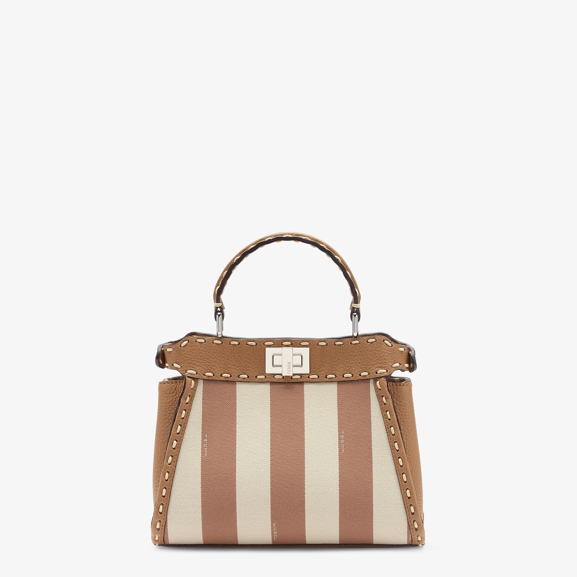 Peekaboo MiniSelleria and beige Pequin stripe fabric bag with 336 hand-sewn  topstitches