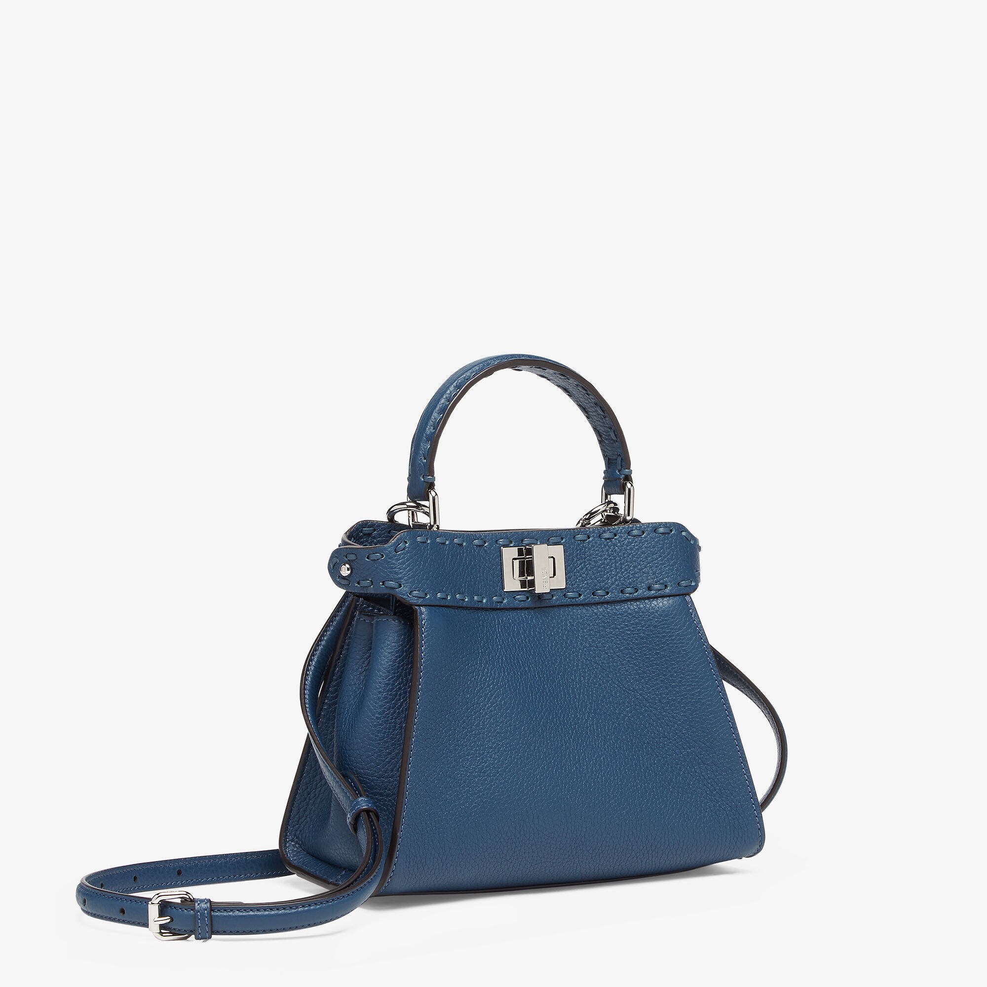 Peekaboo Mini - Blue Selleria bag with 220 hand-sewn topstitches | Fendi