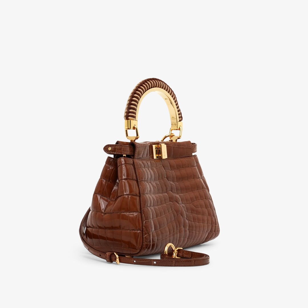 Peekaboo Mini - Bolsa de piel de cocodrilo café | Fendi