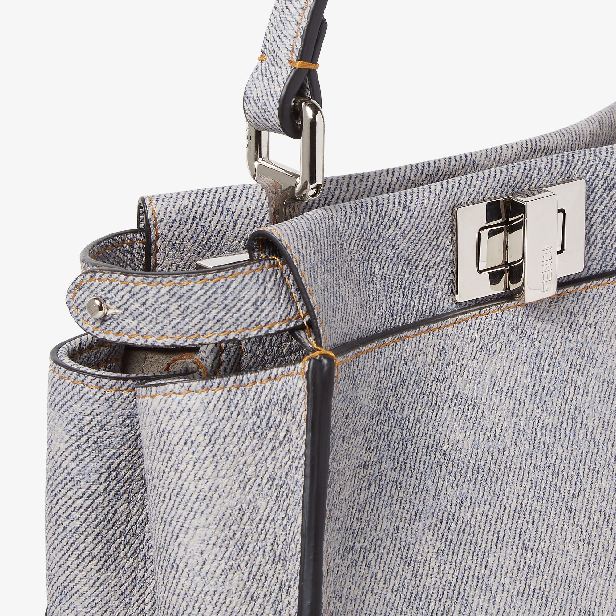 FENDI グラフィー ミニ デニム調 グレーレザー ミニバッグ ピーカブー ミニ カーフレザー グレー | Fendi