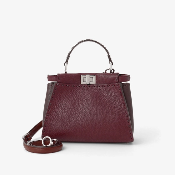 Fendi Women Peekaboo Mini Leather Crossbody Bag In Burgundy