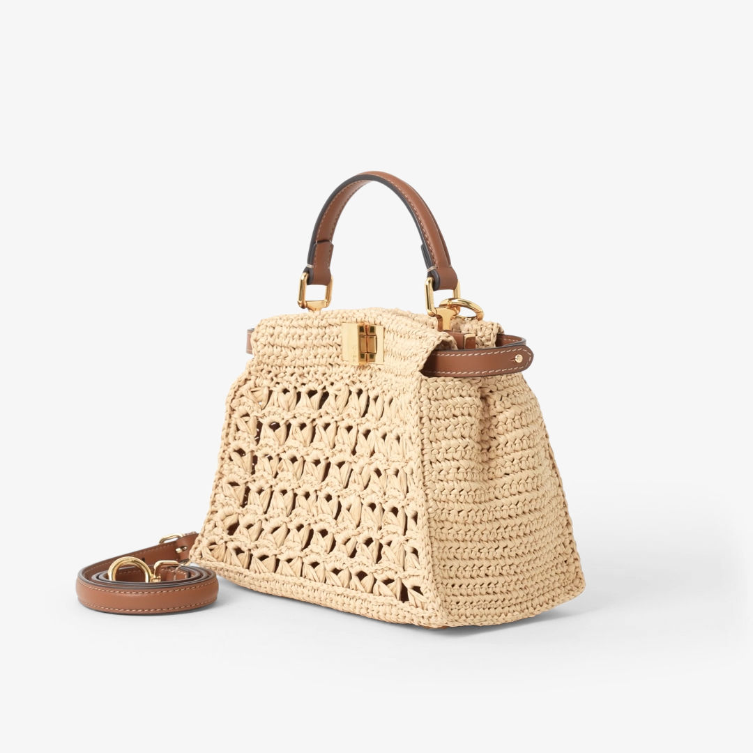 Fendi Peekaboo Mini Raffia-effect material bag with openwork weave | Thumbnail 3