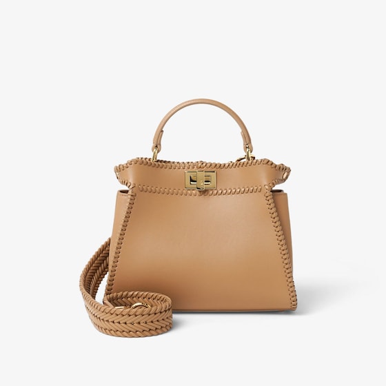 Fendi Women Peekaboo Mini Leather Handbag In Sand