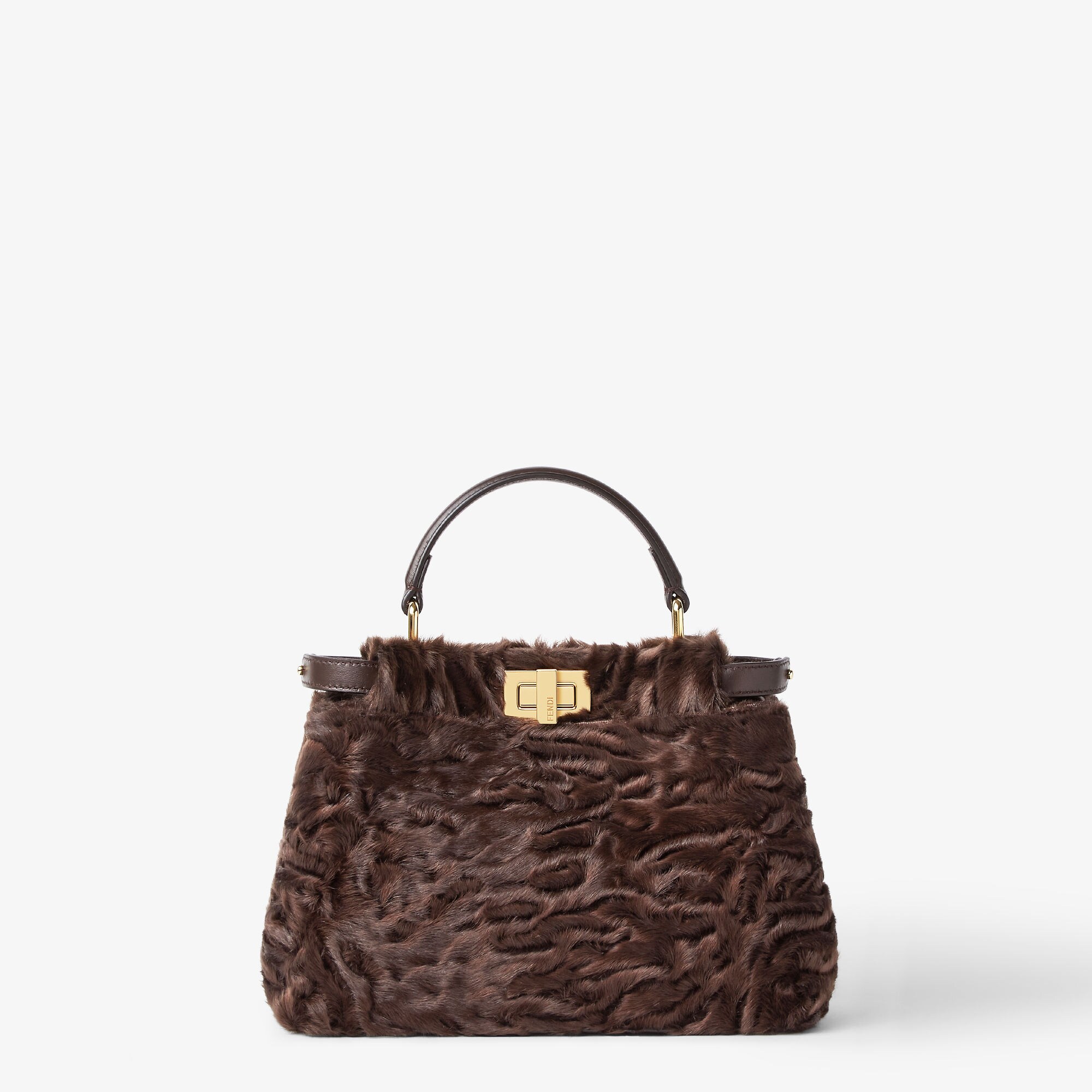 Fendi ハンドバッグ ファーとレザー ブラウン 中古・古着通販】FENDI (フェンディ) ファーハンドバッグ ブラウン