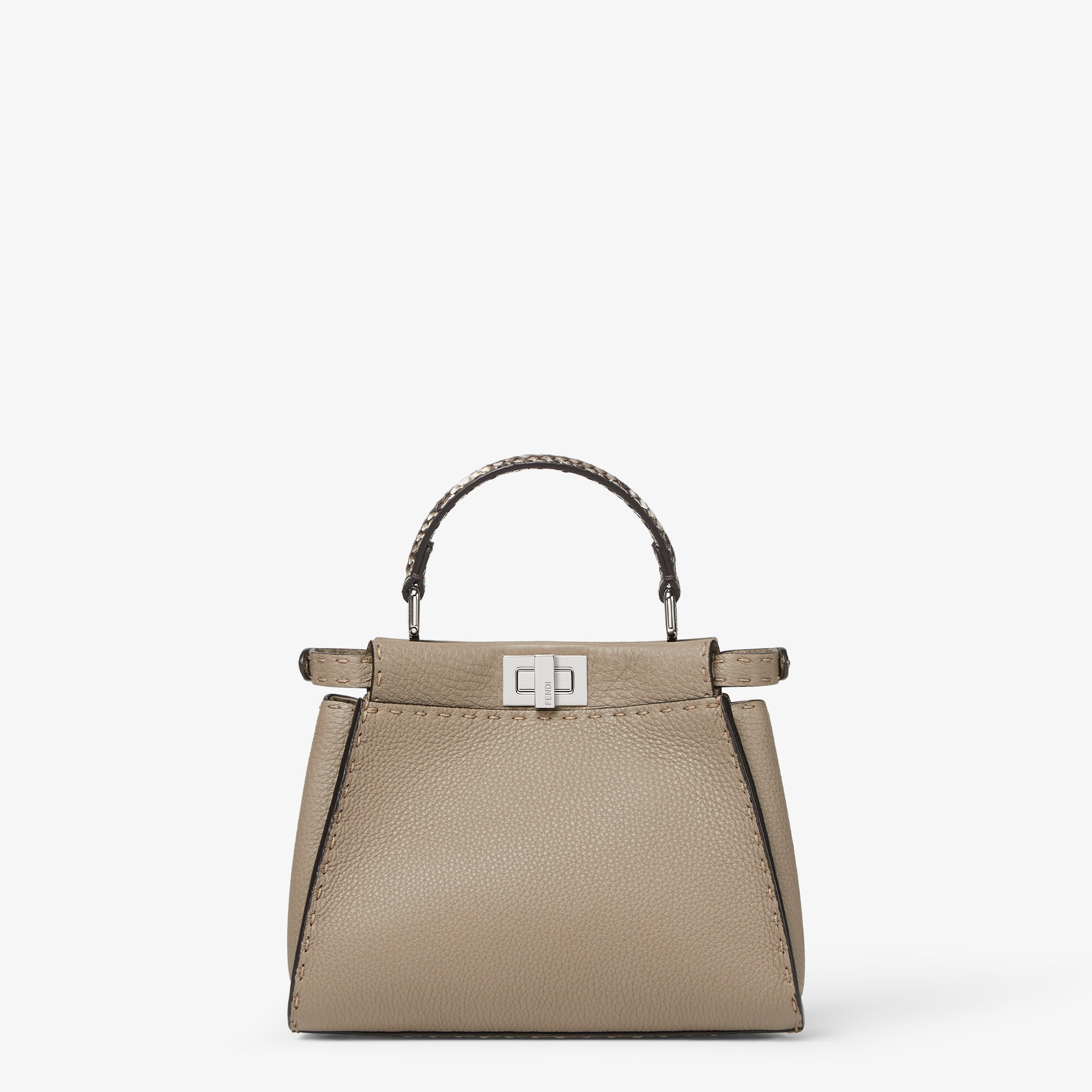 Peekaboo Mini - Dove gray Selleria bag with 1048 hand-sewn topstitches |  Fendi