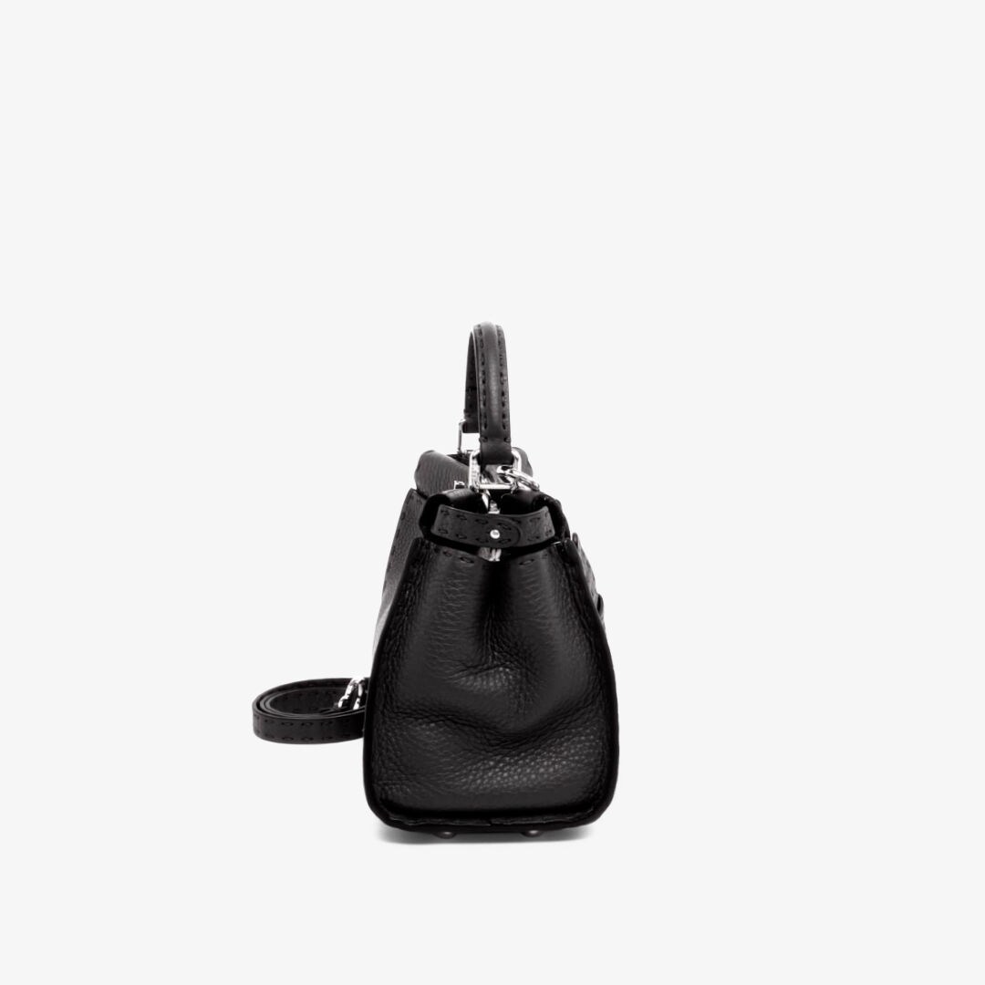 Peekaboo Mini - Black Selleria bag with 1048 hand-sewn topstitches | Fendi