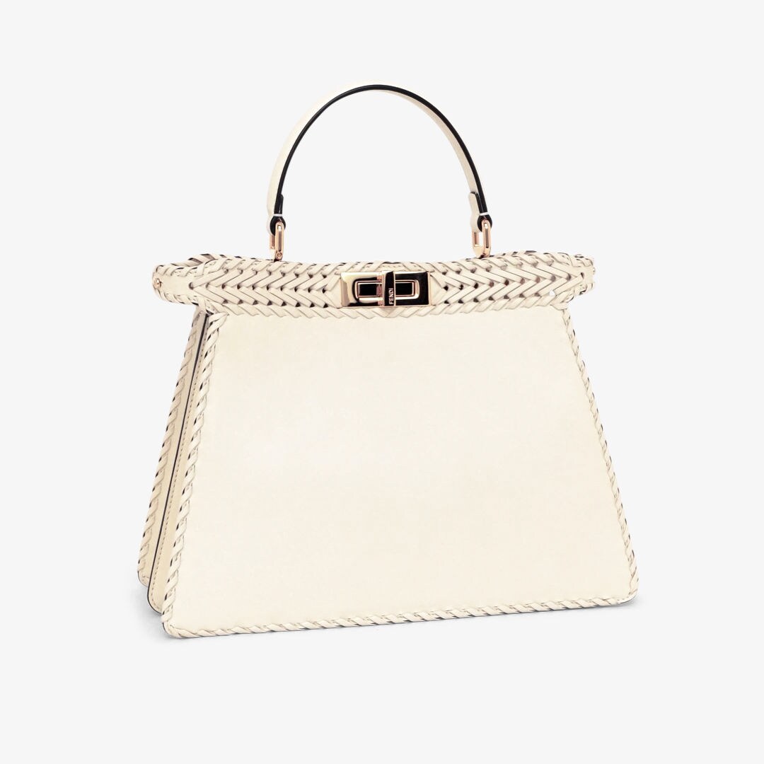 Peekaboo Iseeu Medium White Leather Bag With Decorative Stitching Fendi
