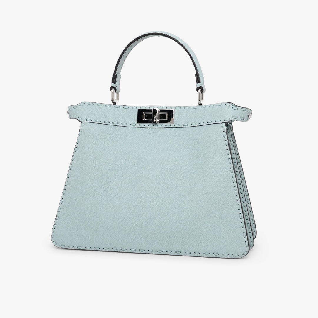 Peekaboo ISeeU Medium - Light blue Selleria bag with 646 hand-sewn 