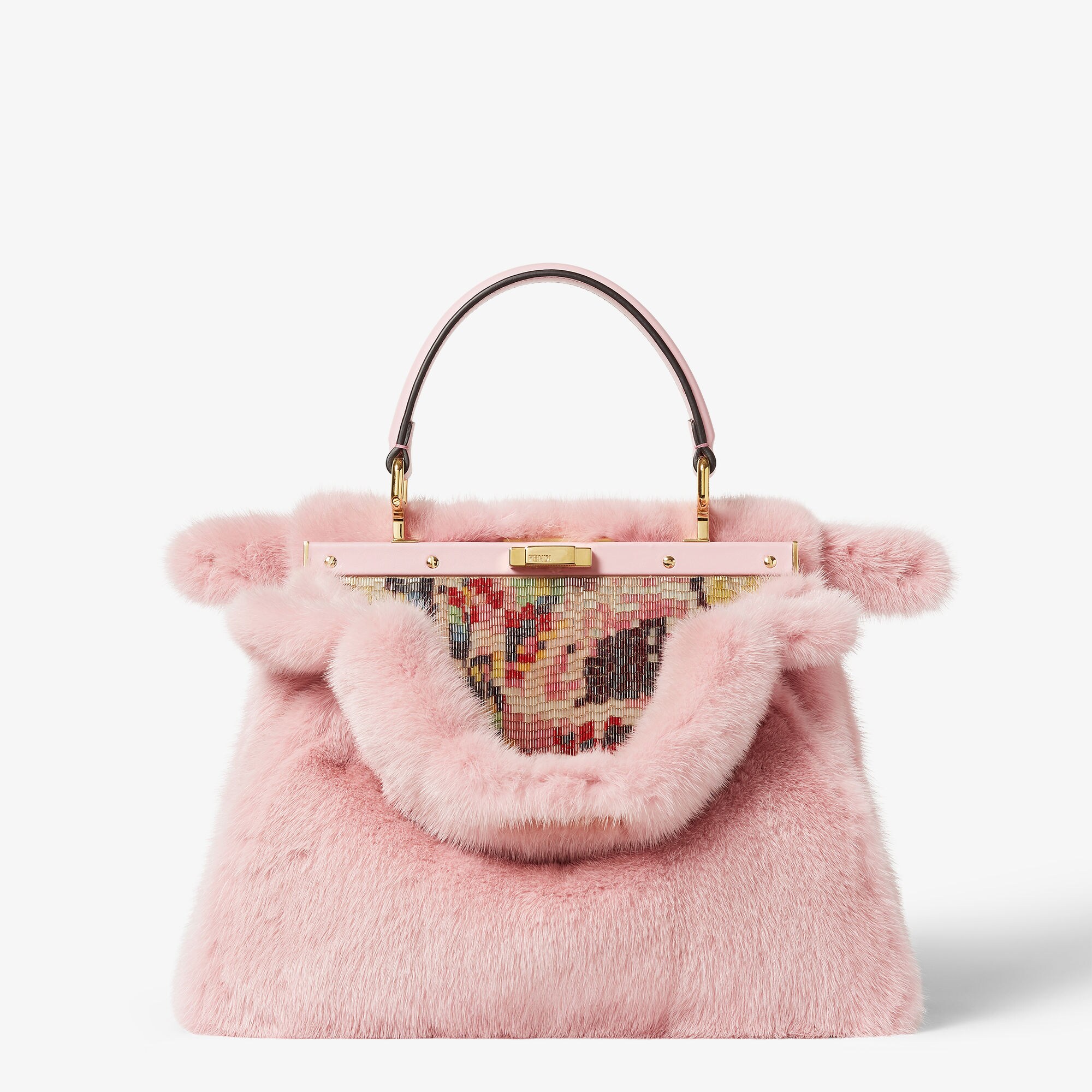 極美品　Fendi Accessory Pouch Pink Bag Peekaboo ISeeU Medium Fur Pink | Fendi