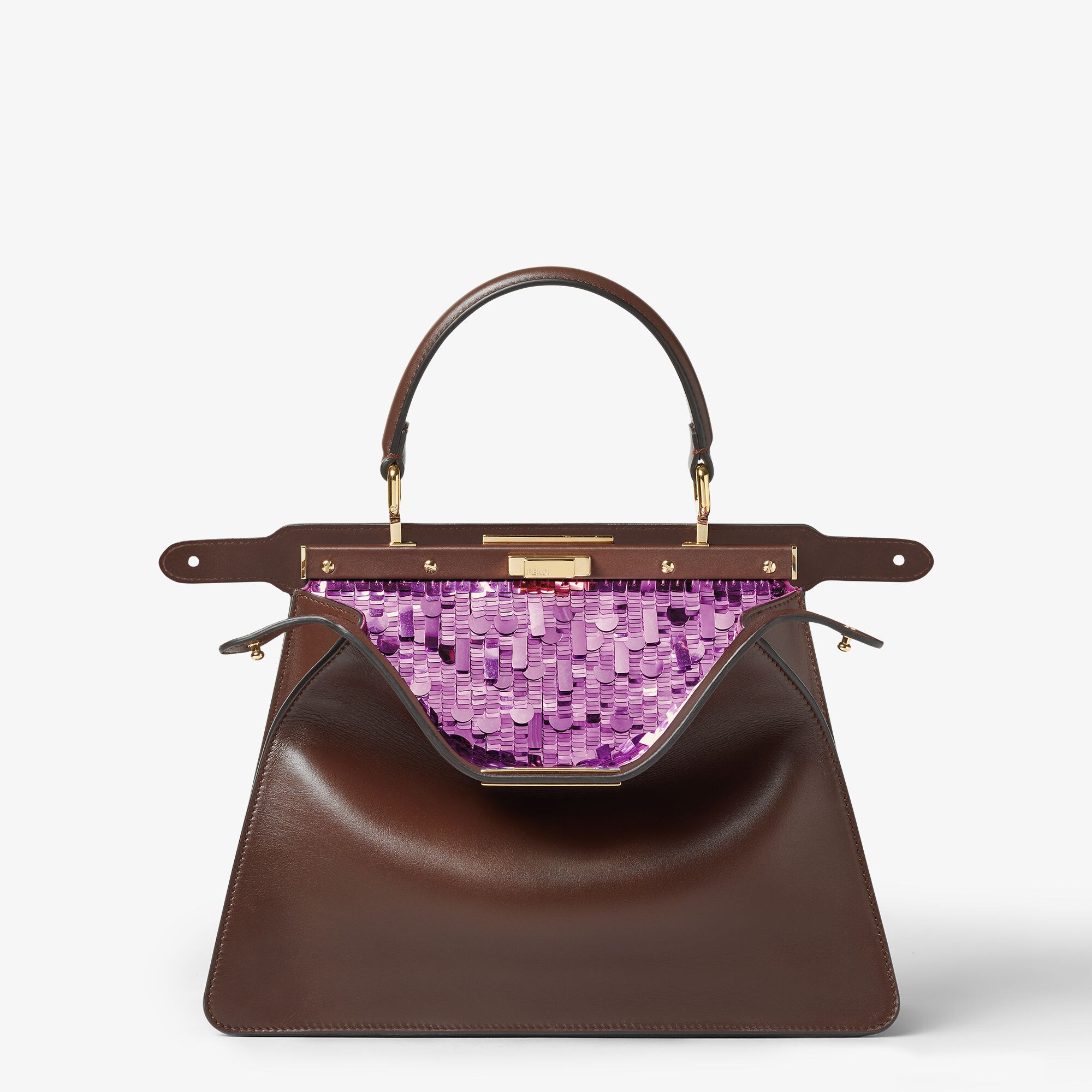 Peekaboo ISeeU Medium Sac en cuir acajou avec sequins violet anémone