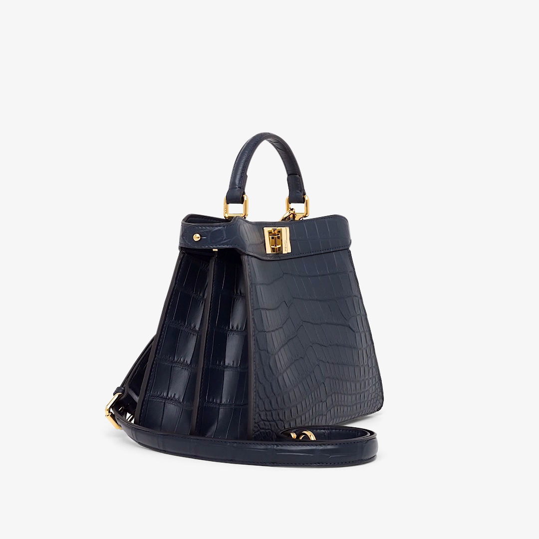 Peekaboo ISeeU Small - Dark blue crocodile bag | Fendi