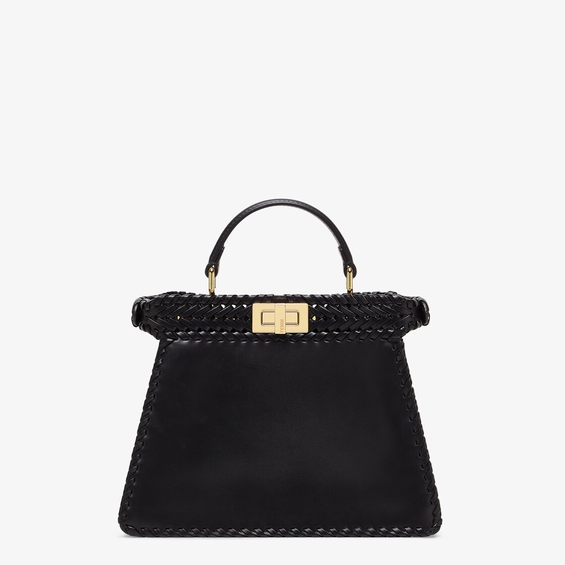 Peekaboo ISeeU Small - Black interlace leather bag | Fendi