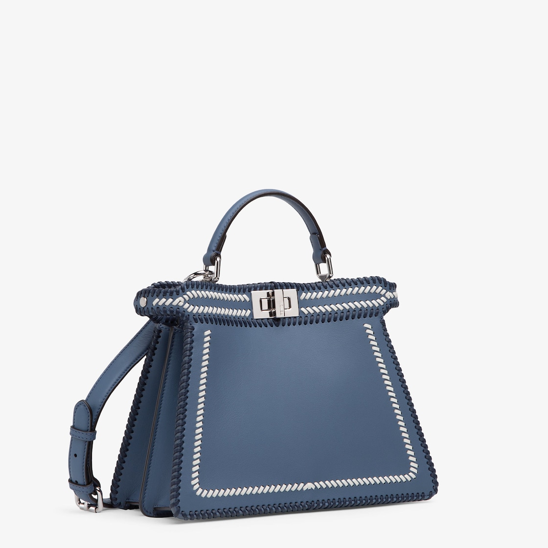 Peekaboo ISeeU Small Blue leather bag with contrasting threaded