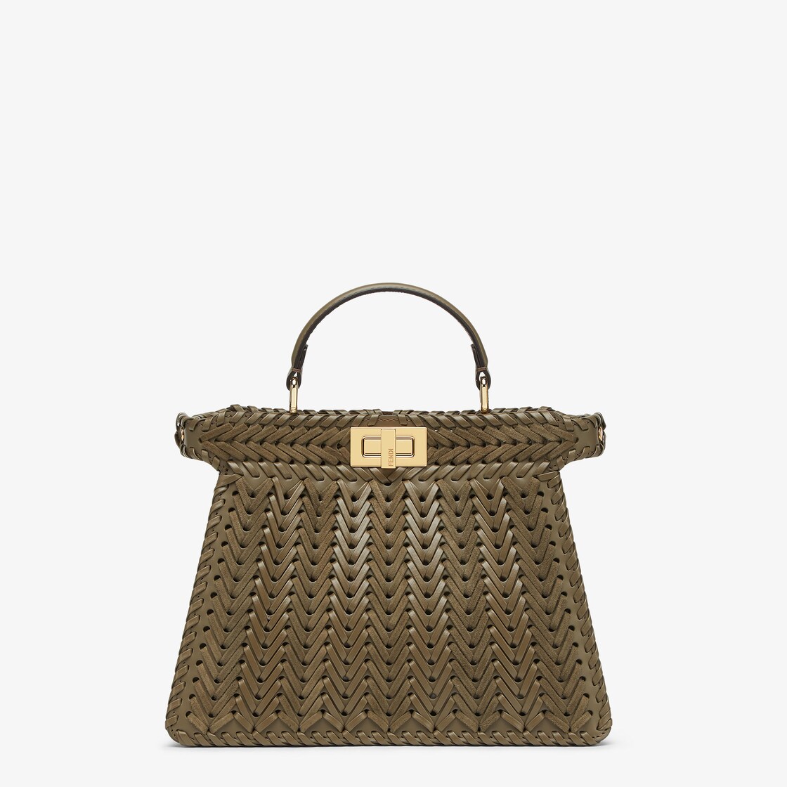 Peekaboo ISeeU Small Green leather bag with suede interlacing Fendi