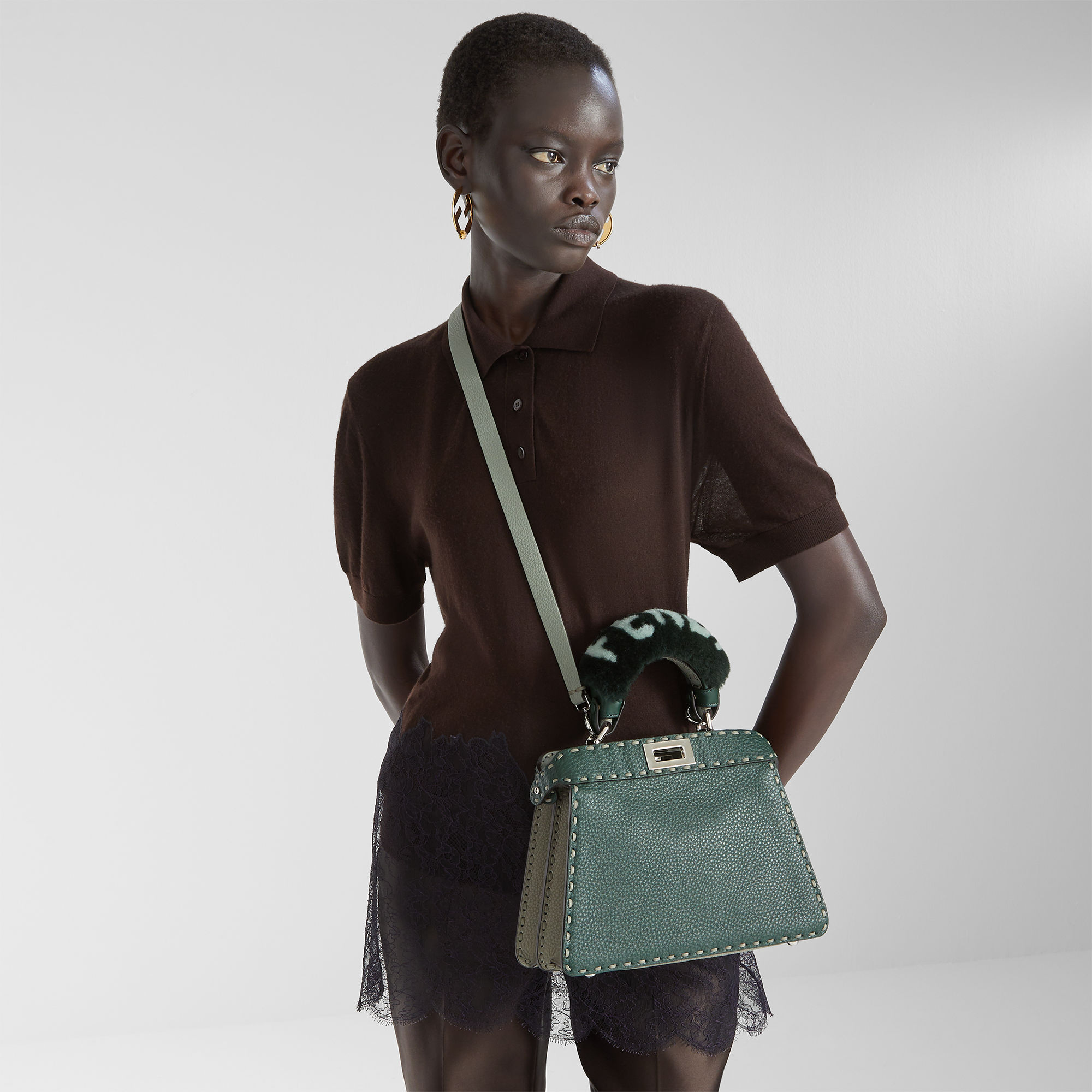 Peekaboo ISeeU Small Cuoio Romano leather Green | Fendi