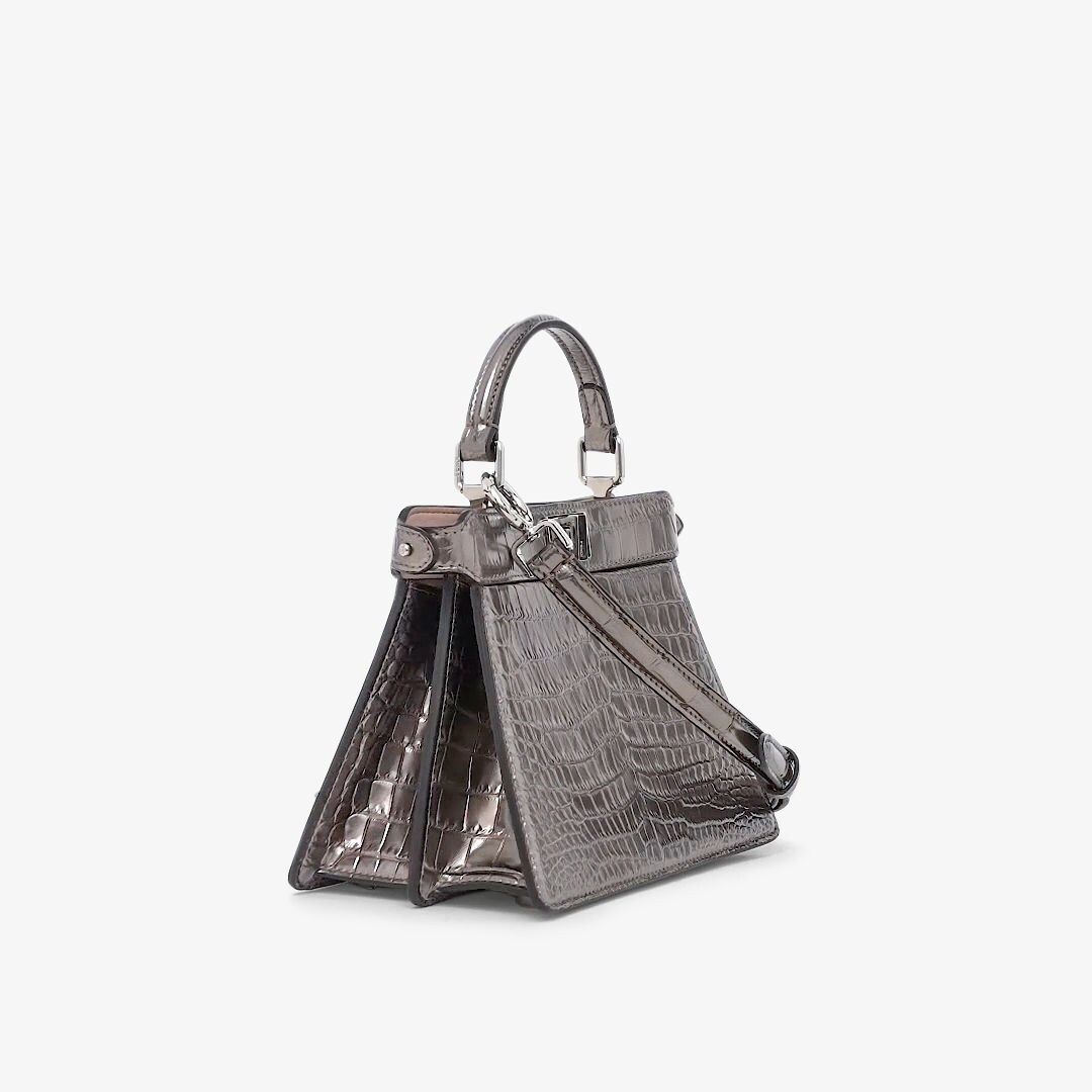 Peekaboo ISeeU Petite - Metallic-effect bronze crocodile leather bag | Fendi