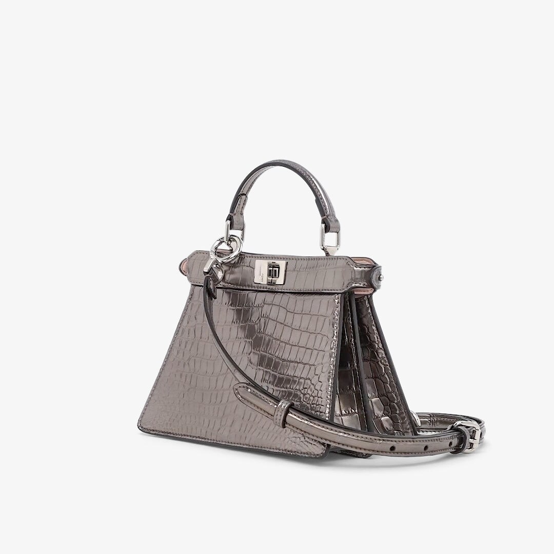 Peekaboo ISeeU Petite - Metallic-effect bronze crocodile leather bag | Fendi